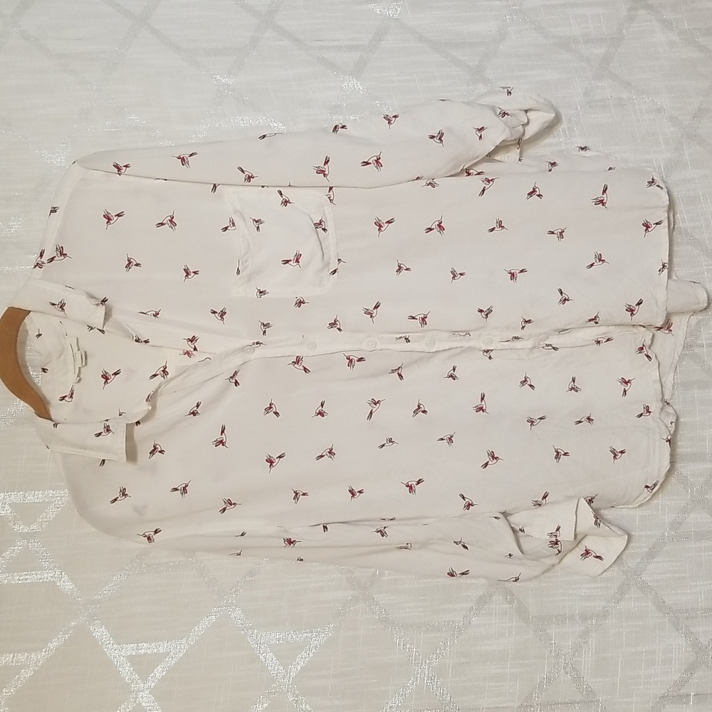 Beachlunchounge Hummingbird Print Button Down Size Medium
